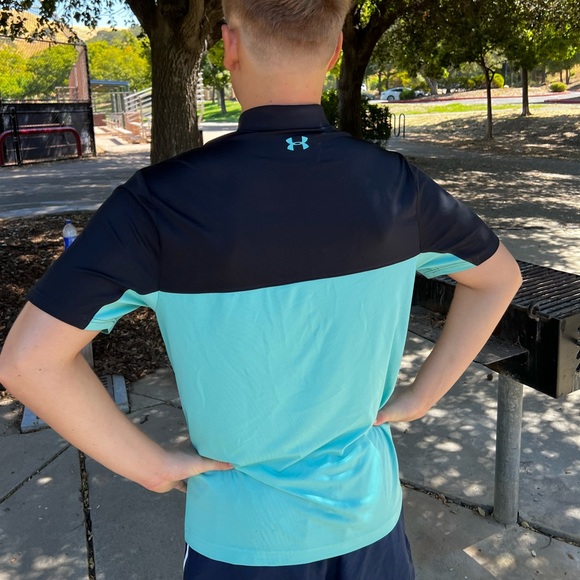 UNDER ARMOUR MEN PERFORMANCE COLORBLOCK POLO SHIRT TENNIS UNIFORM TIFFANY BLUE L - Picture 13 of 16